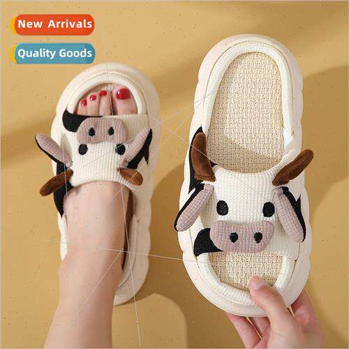 The new four seasons universal cute cartoon cow linen slippe