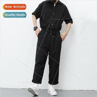 new summer Japanese retro loose casual workwear drawstrin