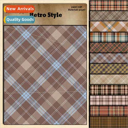 Vintage mocha coffee color plaid material paper 12 pcs diy h