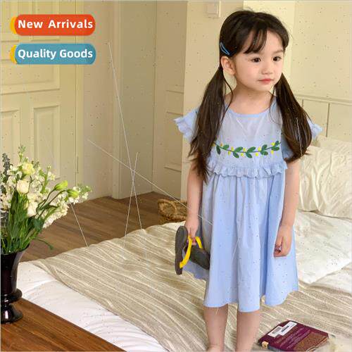 Korean childrens dress 2023 summer new girls small fresh emb