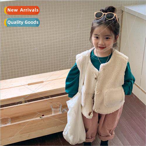 Girls lambs wool vest 2022 fall and winter new female baby h