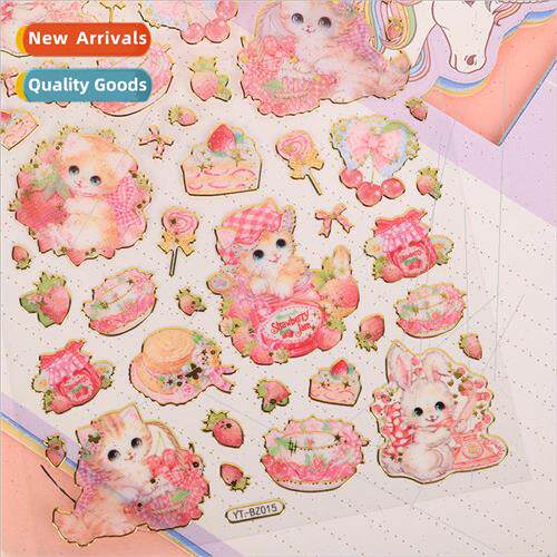 Cat Stamping Flat Stickers Girls Handbook Decorative Sticker