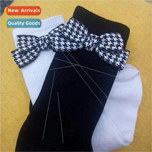 Thousand birds check bow socks womens long socks   fashion l