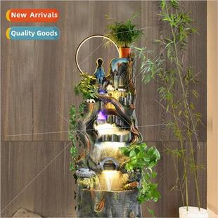 Rustic running water fountain floor living room indoor garde