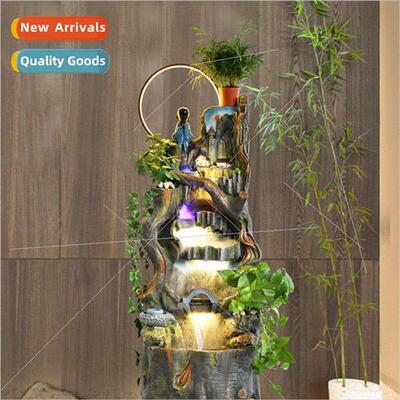 Rustic running water fountain floor living room indoor garde