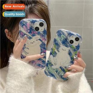 green cat IPhone14 Cartoon inside and 13ProMax diagon purple