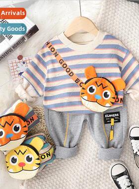 2023 new boys spring cute baby baby suit cartoon striped tig