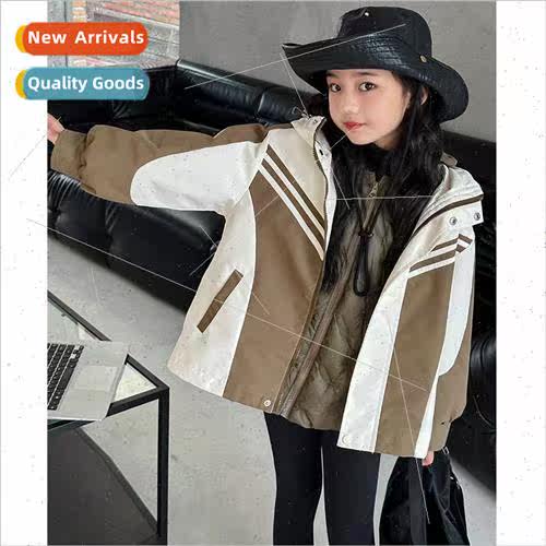 Girls jacket 2023 fall new childrens Yanqi hooded zipper shi