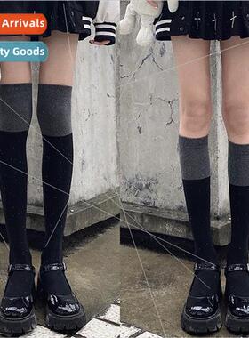 Black and gray color blocking calf socks womens autumn and w