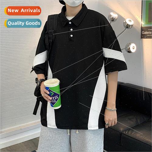 Patchwork short-sleeved mens colorful of Japanese POLO lapel