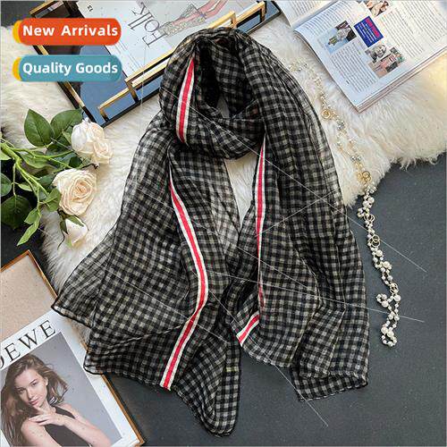 2023 fall and winter new Korean fine checkered silk scarf wo