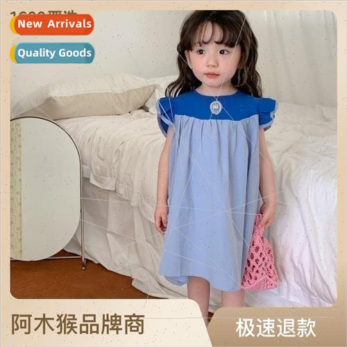 Girls summer new dress doll collar fly sleeve cotton color c