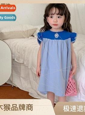 Girls summer new dress doll collar fly sleeve cotton color c