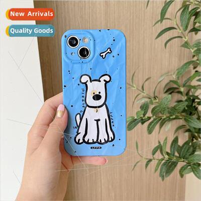 ins new blue background ruffles small white dog 适用 iPhone1