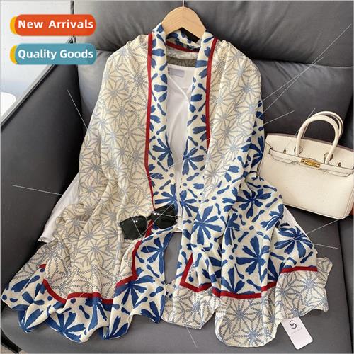 Wind new geometric color blocking printed scarf summer fresh