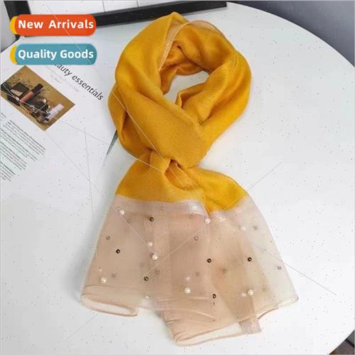 New Korean silk scarf thin section of solid color nail pearl