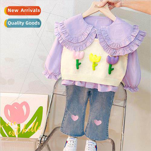 Korean childrens clothing new spring girls knitted vest suit
