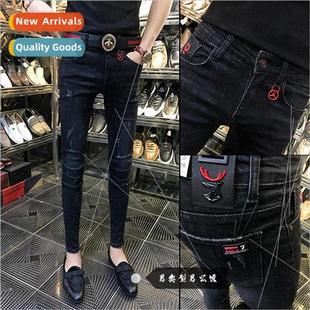 male smal Korean type Slim social pants denim man Red