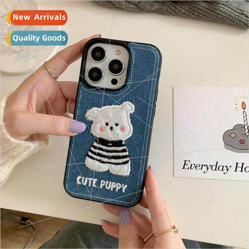 ins cowboy embroidery cute dog 适用 Apple 14 phone case iPho