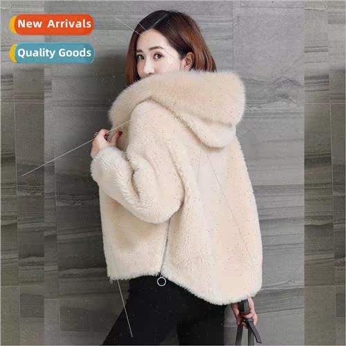 Autumn and winter pellet fleece jacket female hooded faux fu