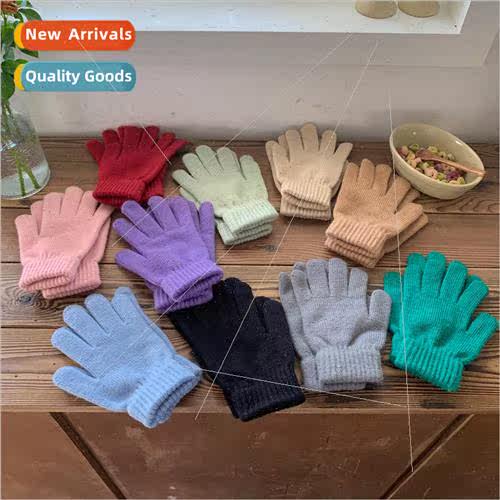 Autumn warm knitted solid color matching gloves female winte