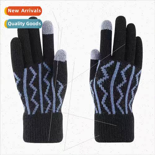 Touch screen gloves mens winter -slip driving female knitted
