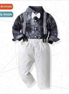 Fall boys suit new tie-dye long-sleeved cotton shirt backpac