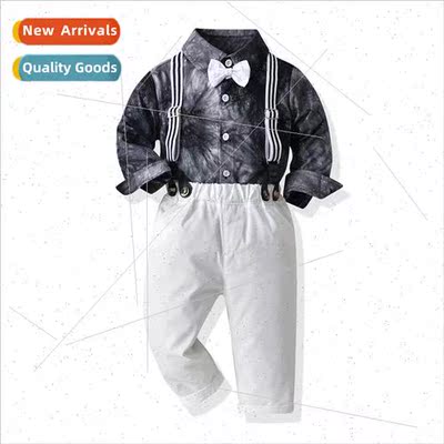 Fall boys suit new tie-dye long-sleeved cotton shirt backpac