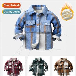 shirt boys and Childrens single plaid girls breasted padded