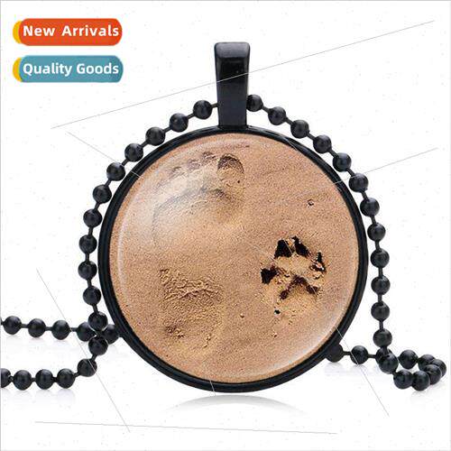 Beach ttle Feet Dog Footprints Time Gemstone Necklace Alloy