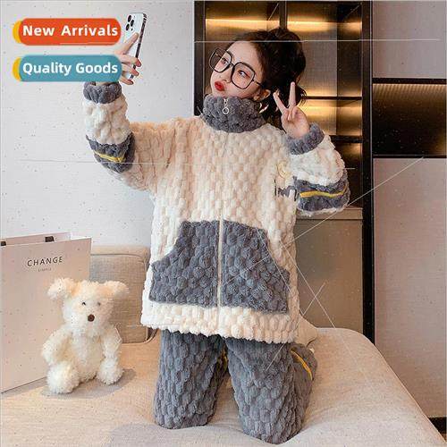 Girls facecloth pajamas fall and winter thickened warm coral