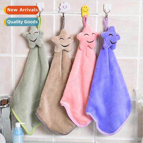 Hanging Star Coral Velvet Hand Towel Five Star Wipe Dish Clo