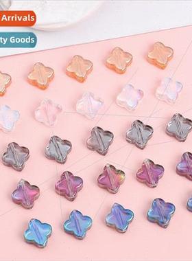10mm color-plated four-leaf clover glass beads straight hole