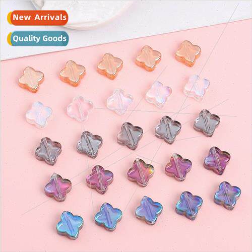 10mm color-plated four-leaf clover glass beads straight hole