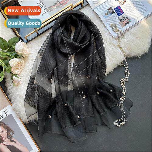 2023 solid color silk scarf handmade pearl mulberry silk sca
