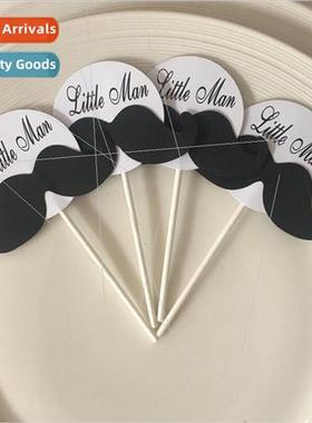 Black and White Boy ttle Man Moustache Round Cake Birthday P