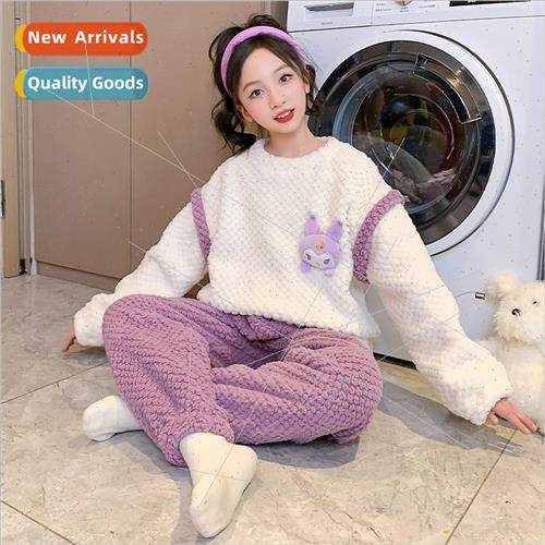 Girls pajamas 2023 new fall and winter coral fleece thickene