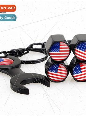 New U.S. flag tire anti-theft with wrench valve cap tire val