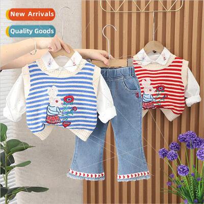 2023 Autumn new girls casual sweater vest long-sleeved three