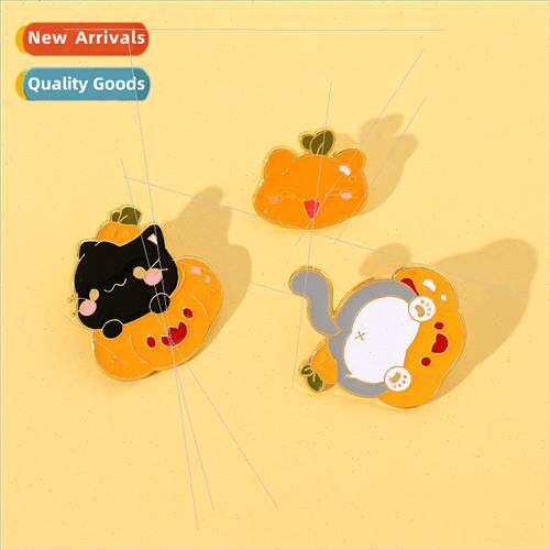 Halloween cartoon pumpkin kitten brooch cute creative person
