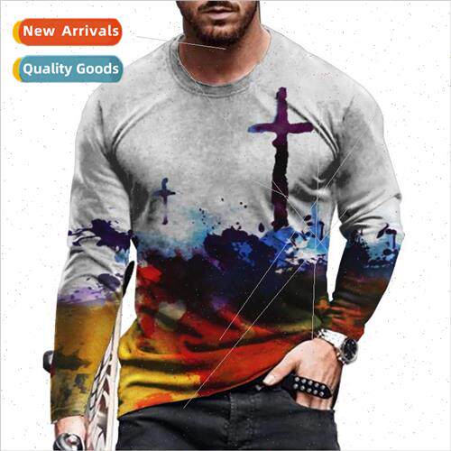 2021 Autumn Bodycon Mens Loose Round Neck 3d Printed Long Sl