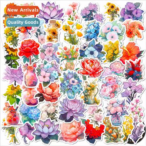 50 pcs of flowers mixed stickers new cartoon plants and flow