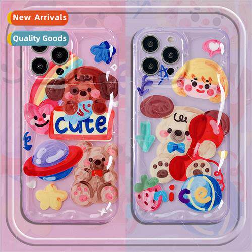 Creative cartoon oil painting bear puppy 适用 Apple 13 phone