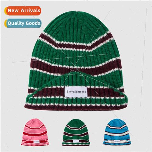 Star  colorful striped knitted cap female set warm wool cap