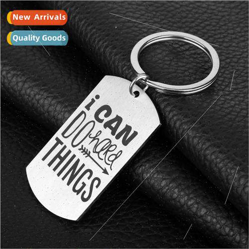 Stainless steel keychain i can do hard things engraved tag k