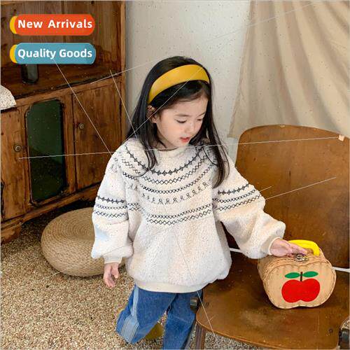 Girls Embroidery Thickened Sweatshirt Korea Autumn and Winte