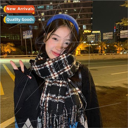Retro new fall and winter plaid scarf female Korean  of the