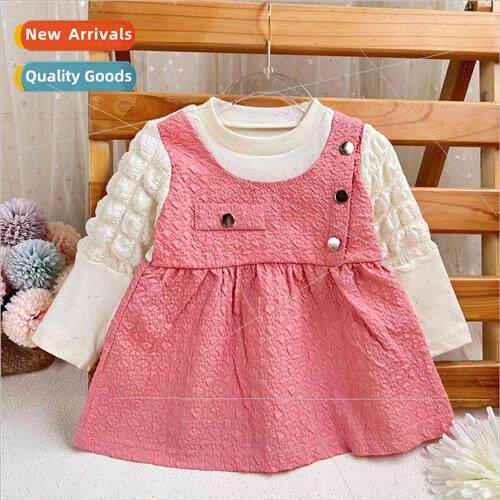 Female baby princess dress 2023 fall false two pieces mesh l