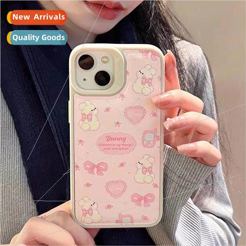 Girls pink cartoon love heart rabbit 适用 Apple 12 phone cas