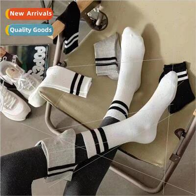 2023 summer socks girls black and white mid-calf socks doubl